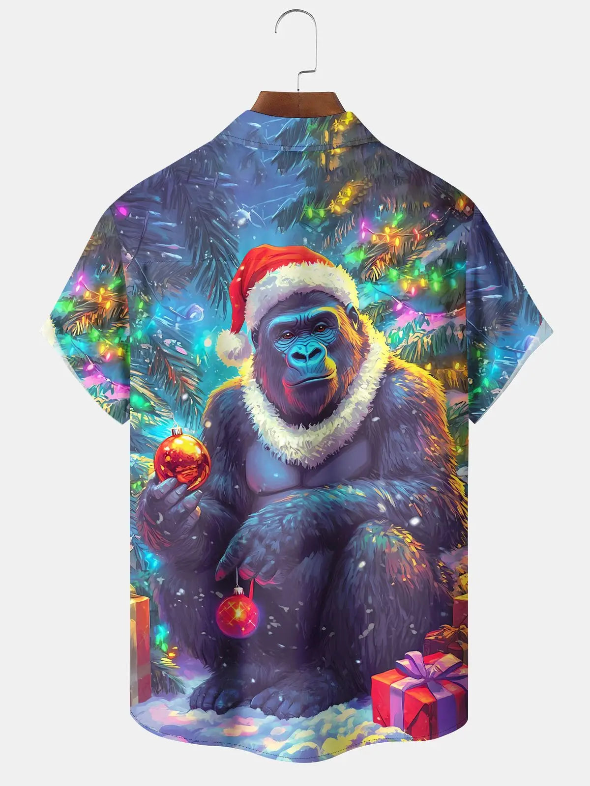Vintage Gorilla Funny Christmas Lights Holiday Hawaiian Shirt