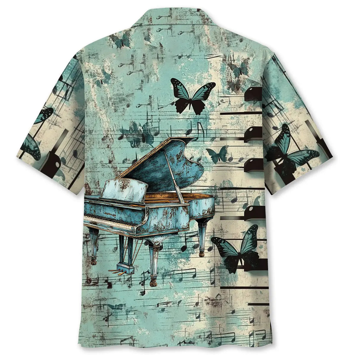 Vintage Grand Piano Butterfly Hawaiian Shirt
