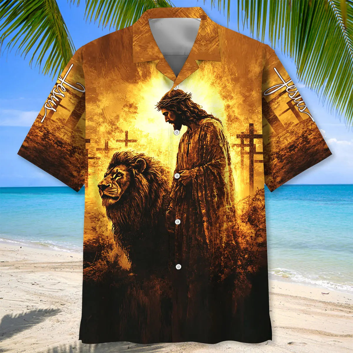 Vintage Jesus And Lion Art Hawaiian Shirt