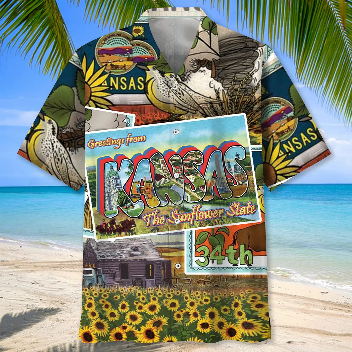 Vintage Postcard Kansas Hawaiian Shirt
