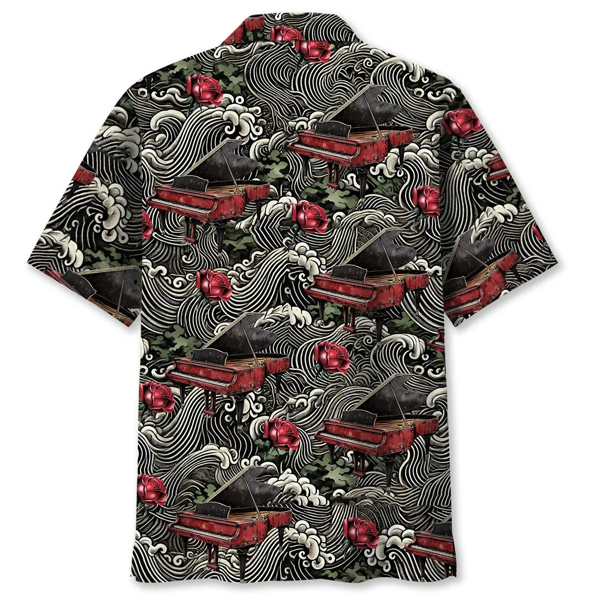 Vintage Red Grand Piano Rose Hawaiian Shirt