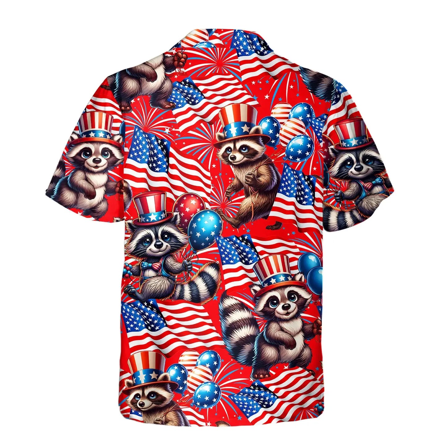 Raccoon 4th of July American Flag Unisex Hawaiian Shirt Aloha Shirt