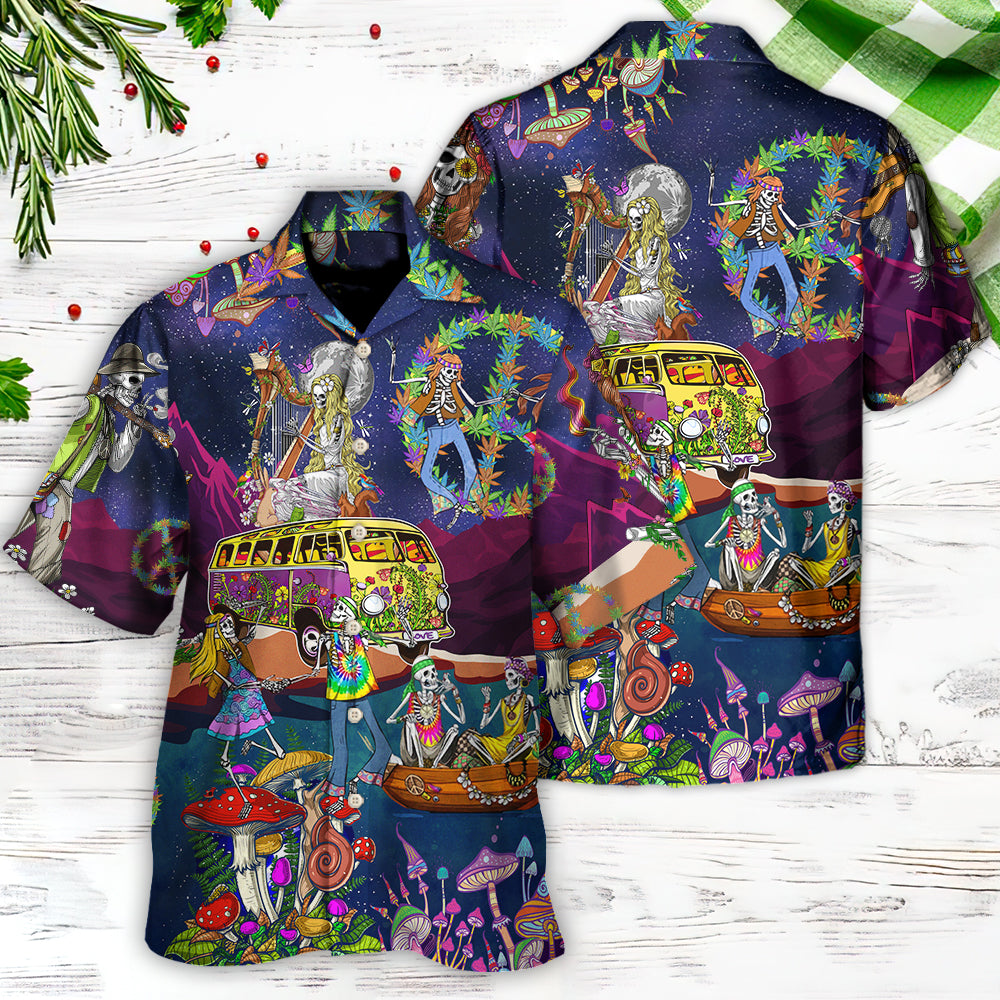 Hippie Funny Skull Dacing Moon Night Amazing Style - Hawaiian Shirt - Reefox