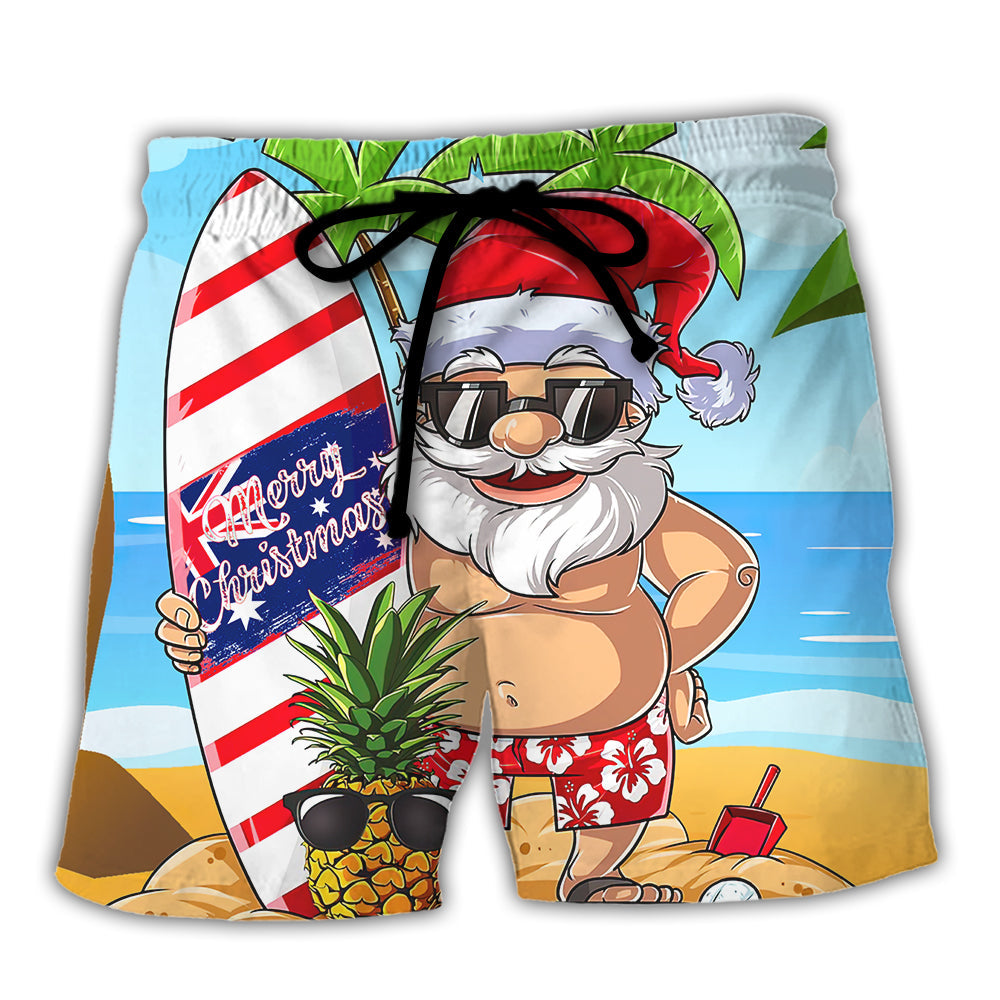 Christmas In July Santa Let's Surf Summer Vibe - Beach Short Reefox