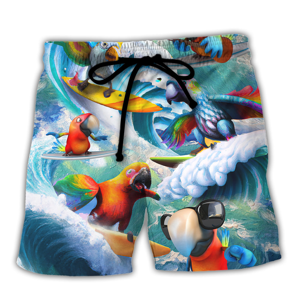 Surfing Funny Parrot Surf Up Take It Easy Lovers Surfing - Beach Short Reefox