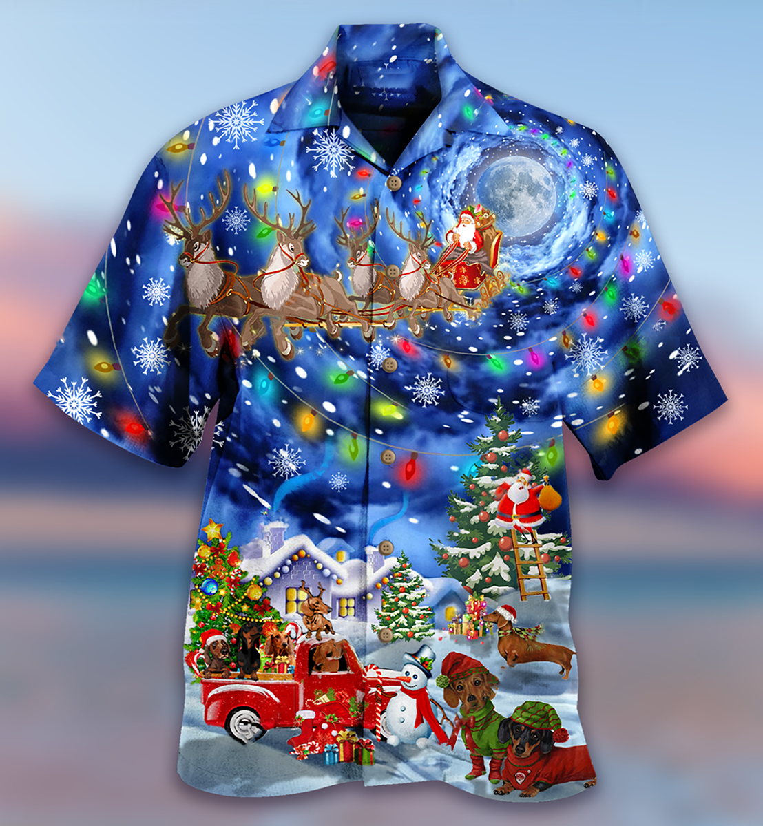 Dachshund Love Xmas Night - Hawaiian Shirt - Reefox