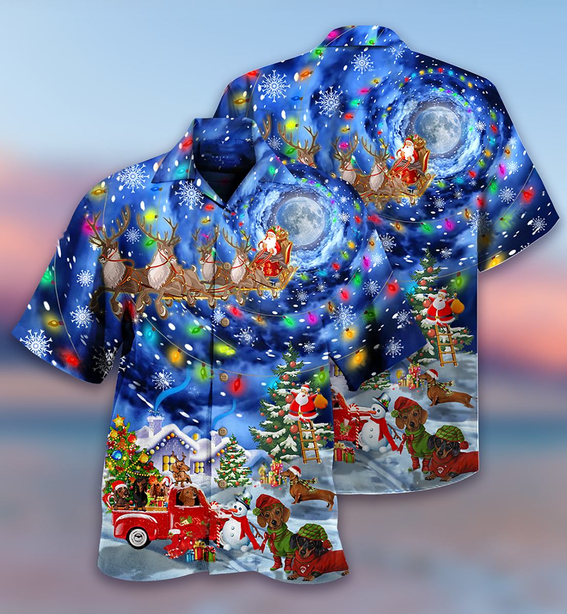 Dachshund Love Xmas Night - Hawaiian Shirt - Reefox