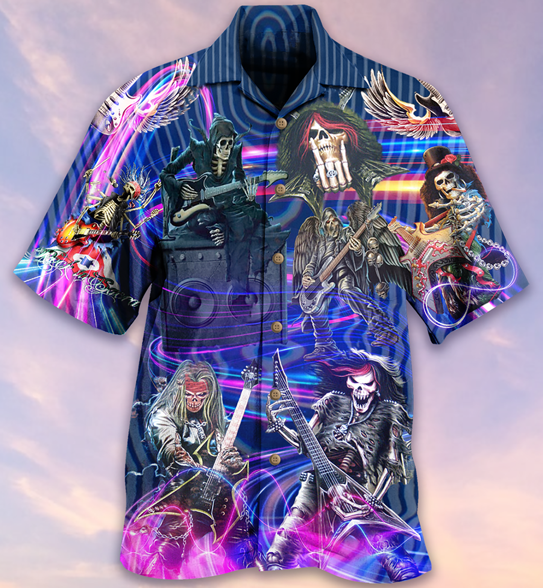 Guitar Skull Music Skull Crazy Purple - Hawaiian Shirt - Reefox
