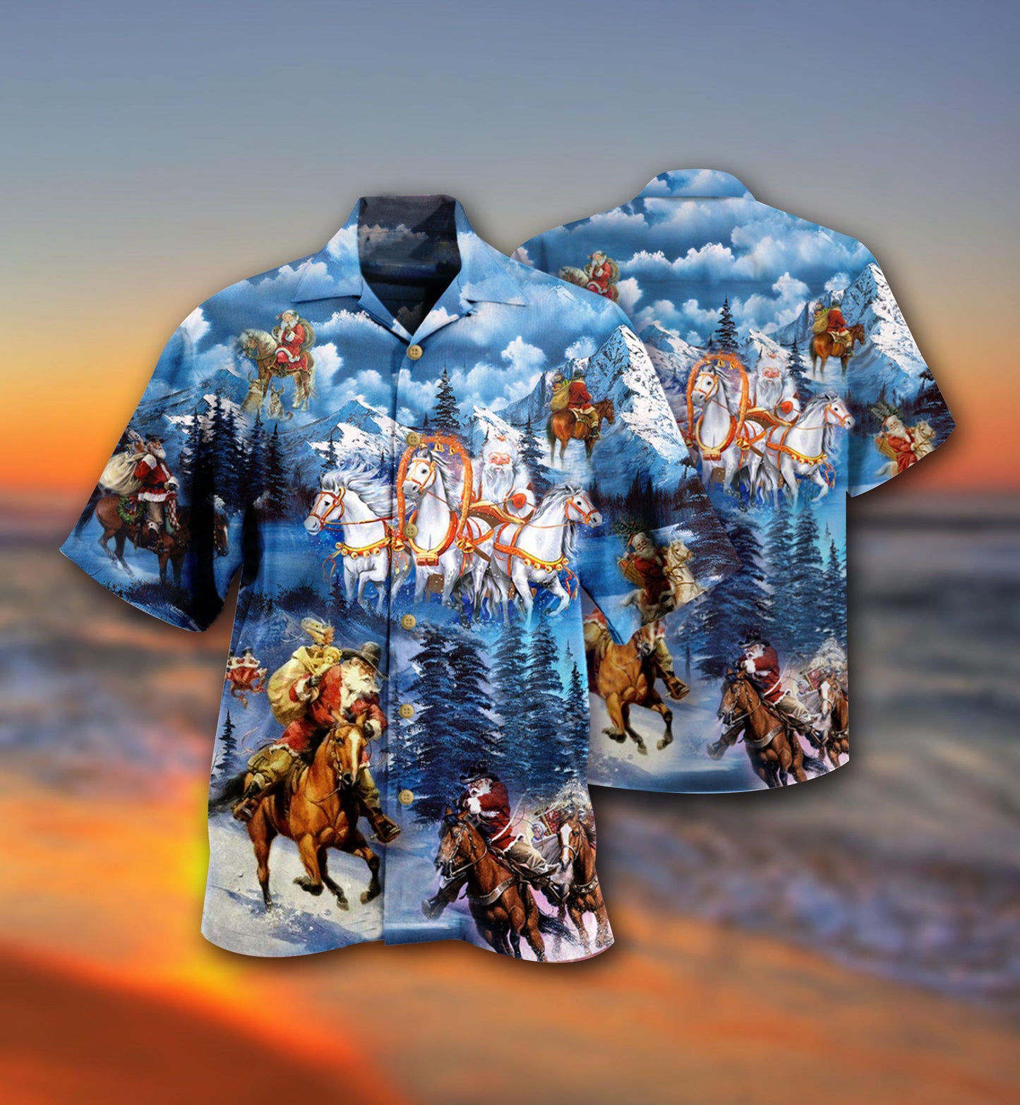 Horse And Santa Love Christmas - Hawaiian Shirt - Reefox