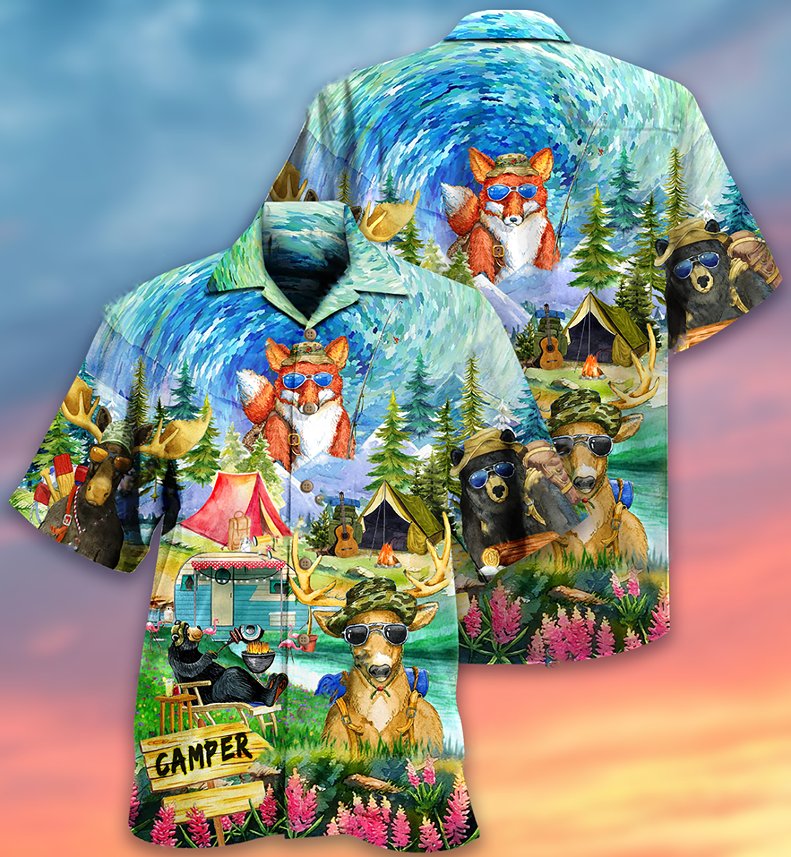 Camping Happy Animals - Hawaiian Shirt - Reefox