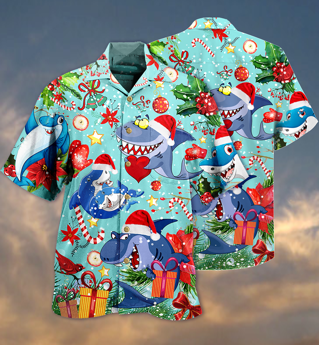 Shark Love Christmas - Hawaiian Shirt - Reefox