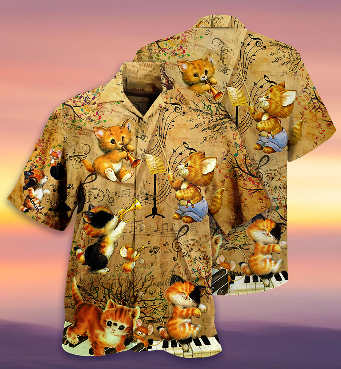Cat Baby Love Music - Hawaiian Shirt - Reefox