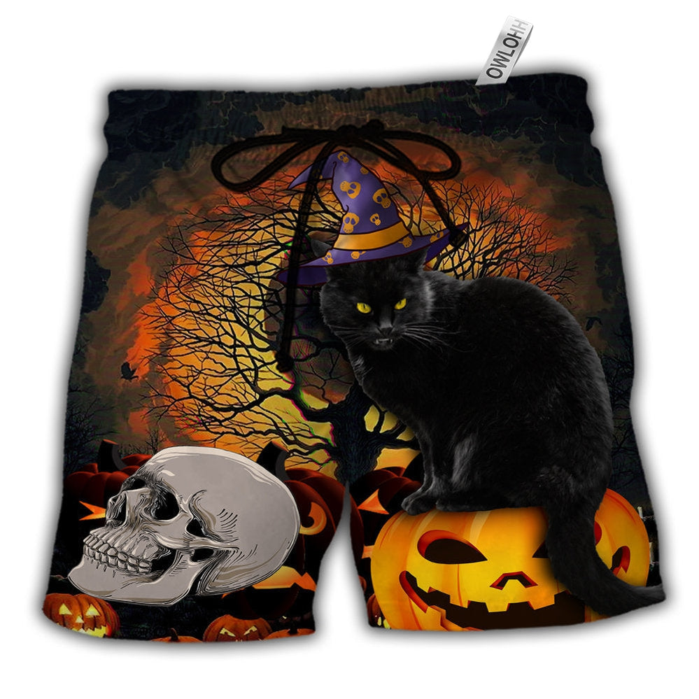 Beach Short / Adults / S Halloween Black Cat Scary Pumpkin - Beach Short Reefox - Owls Matrix LTD