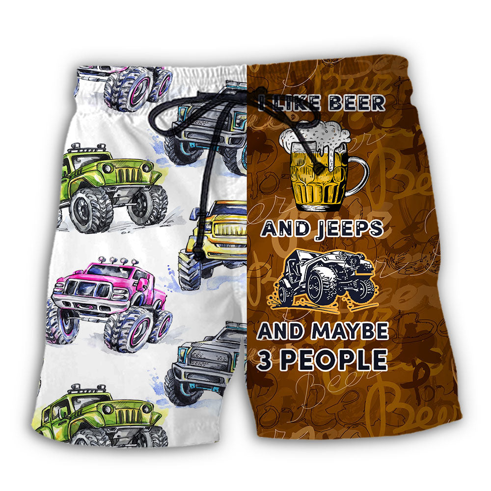 Beach Short / Adults / S Beer I Like Beer And Jeeps - Beach Short Reefox - Owls Matrix LTD