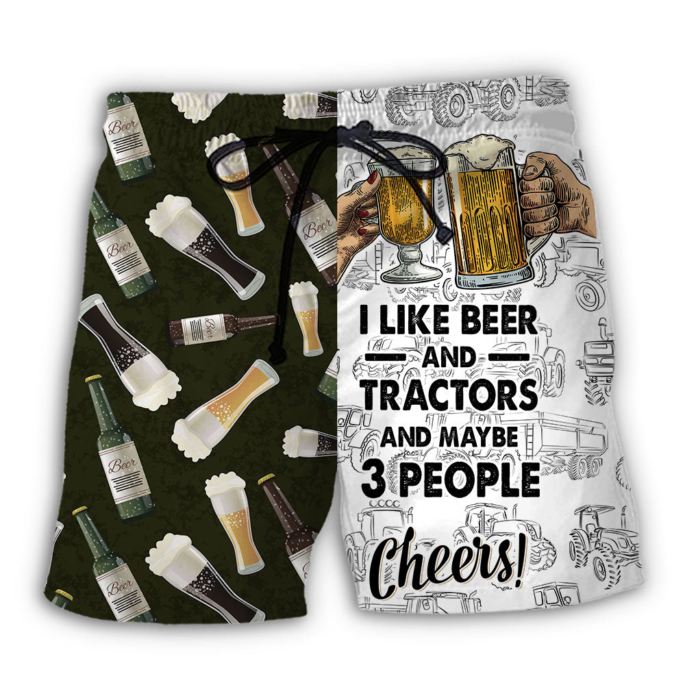 Beach Short / Adults / S Beer I Like Beer And Trators And Maybe 3 People - Beach Short Reefox - Owls Matrix LTD