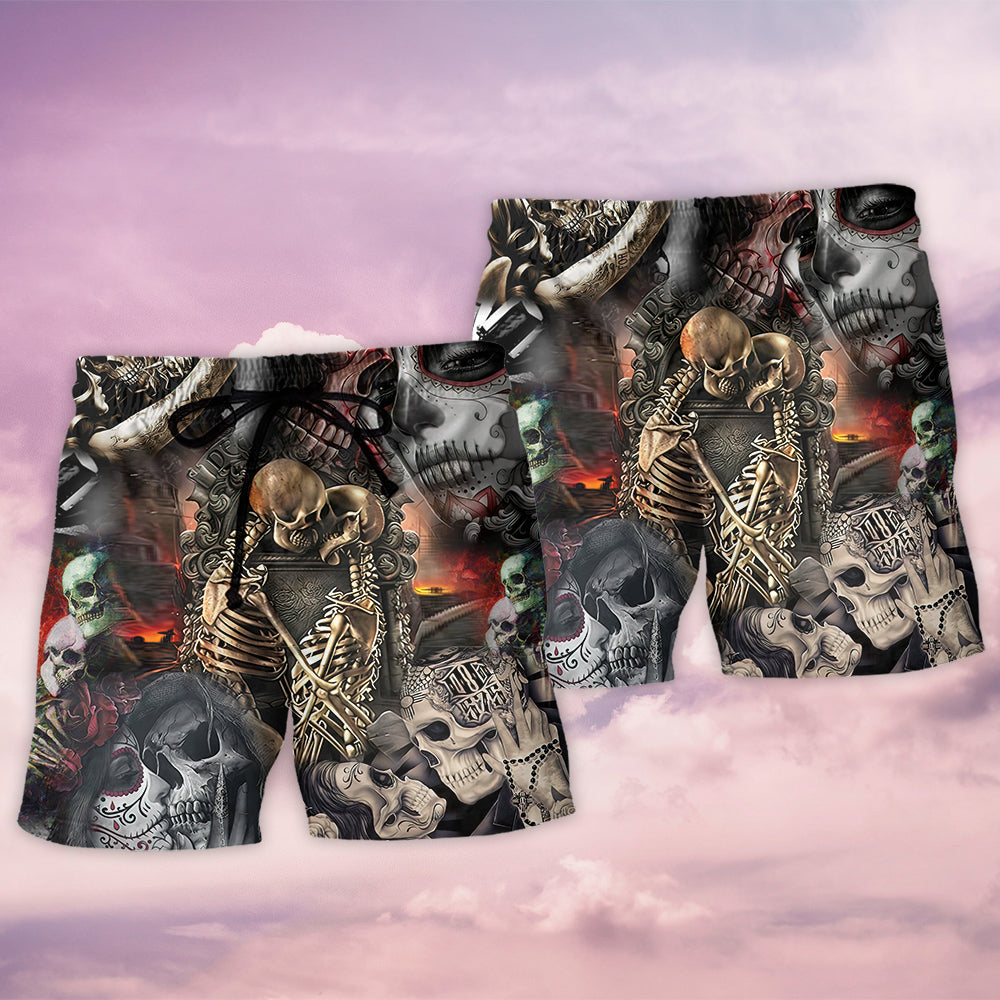 Skull Marrying A Perfect Wife - Beach Short Reefox - Owls Matrix LTD