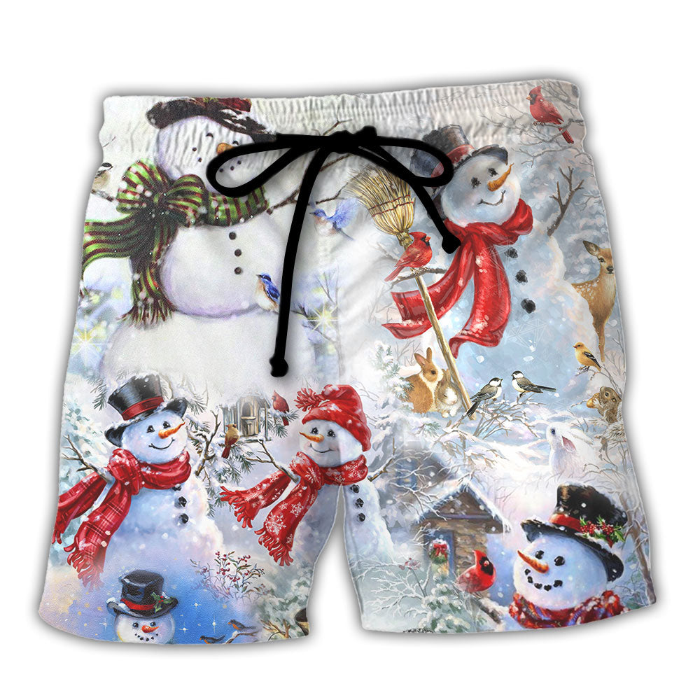 Beach Short / Adults / S Snowman Christmas Merry Xmas - Beach Short Reefox - Owls Matrix LTD