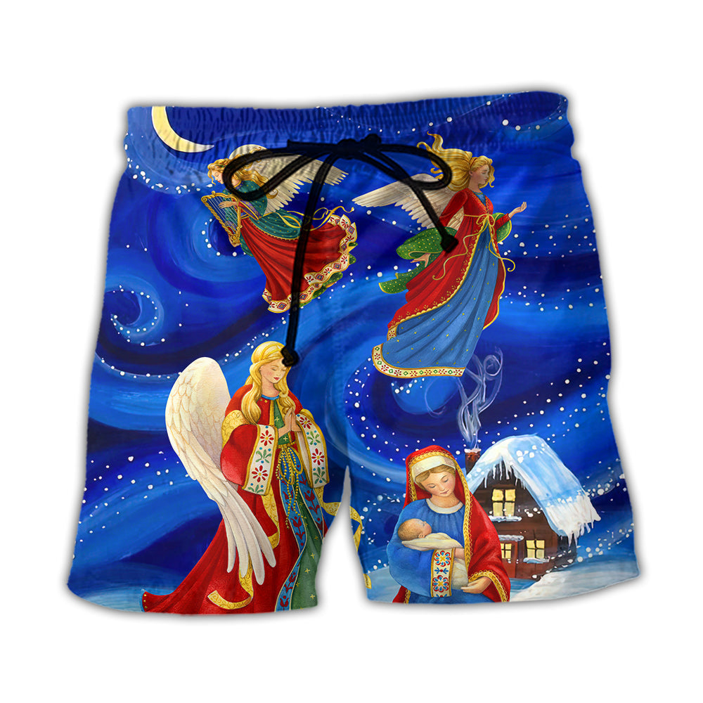 Christmas The Blessed Mother Love Christmas Light Art Style - Beach Short Reefox - Owls Matrix LTD