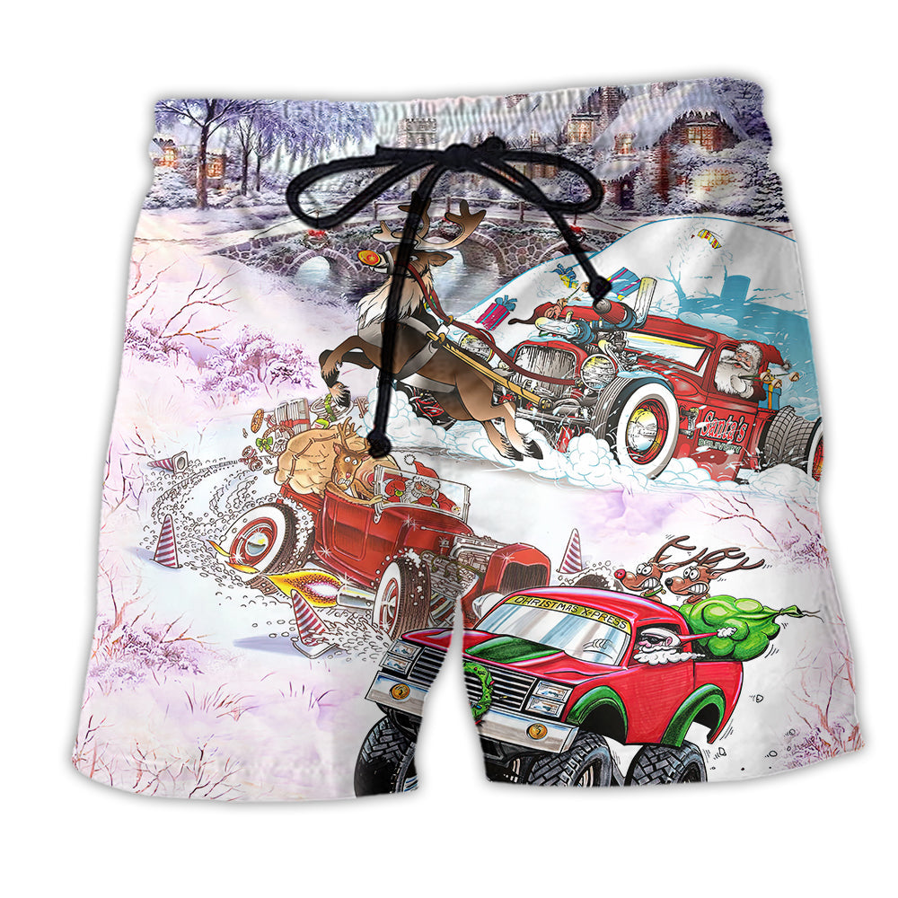 Beach Short / Adults / S Christmas Car Run Xmas Hohoho - Beach Short Reefox - Owls Matrix LTD