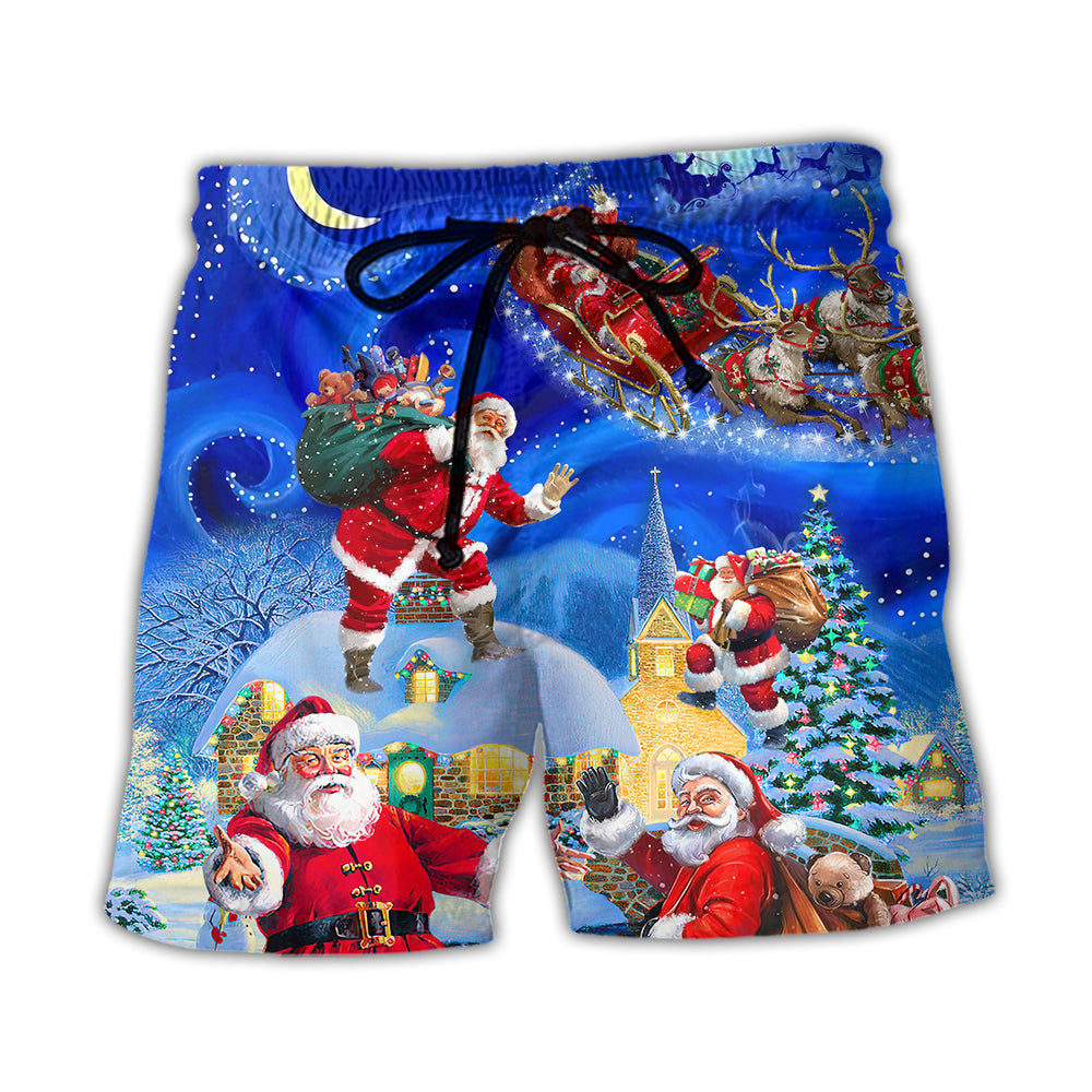 Beach Short / Adults / S Christmas Santa Claus In The Town Magic Night Art Style - Beach Short Reefox - Owls Matrix LTD