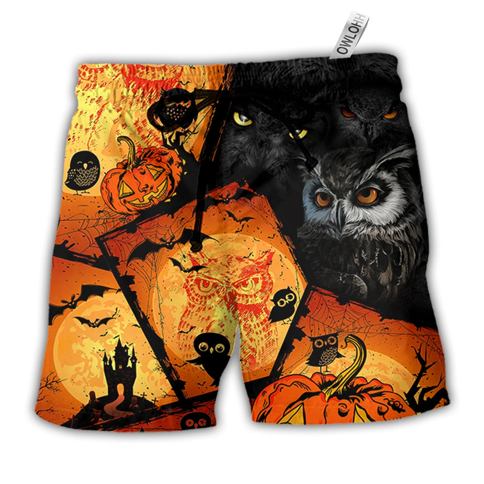 Beach Short / Adults / S Halloween Owl Pumpkin Scary - Beach Short Reefox - Owls Matrix LTD