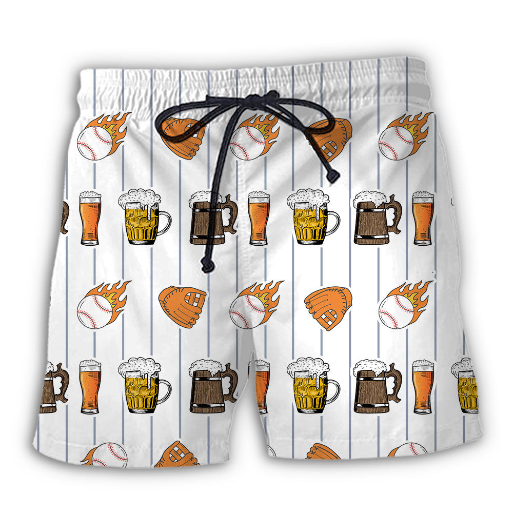 Beach Short / Adults / S Beer I Like Beer And Baseball And Maybe 3 People - Beach Short Reefox - Owls Matrix LTD