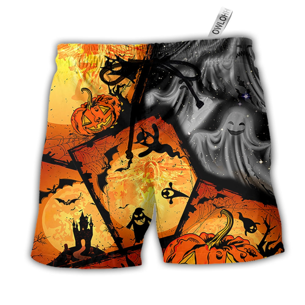 Beach Short / Adults / S Halloween Ghost Pumpkin Scary - Beach Short Reefox - Owls Matrix LTD