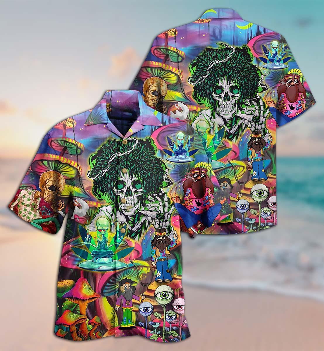 Hippie Skull Alien Mix Color - Hawaiian Shirt - Reefox