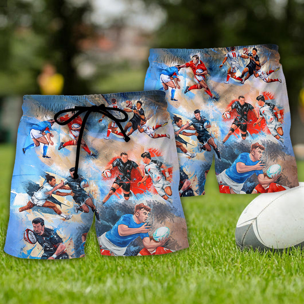 Rugby Saved Me From Being a Pornstar Funny Rugby Quote Gift Colorful - Beach Short Reefox