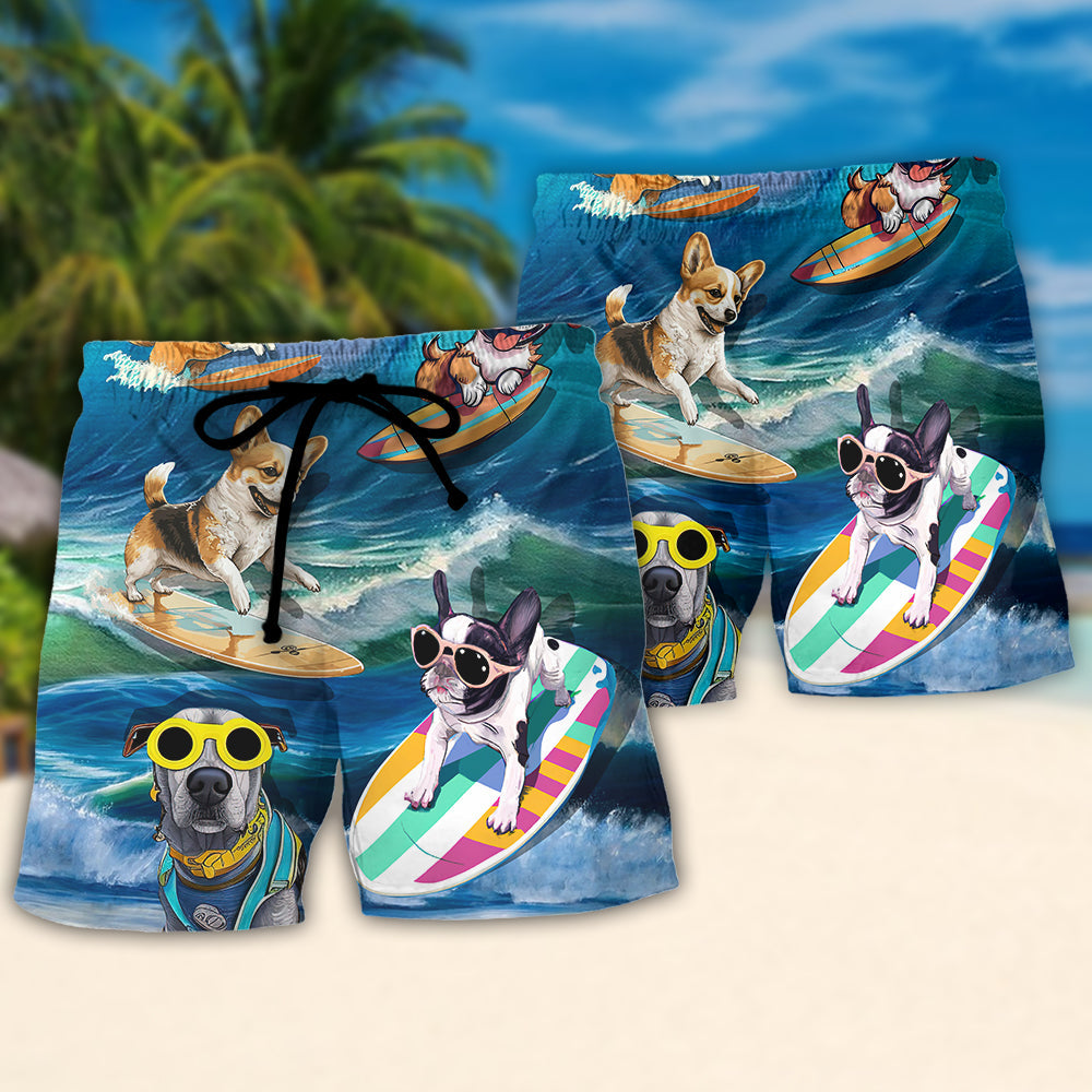 Surfing Funny Dog Surfing Gets Me Wet Surfer Beach Surfing Lovers - Beach Short Reefox