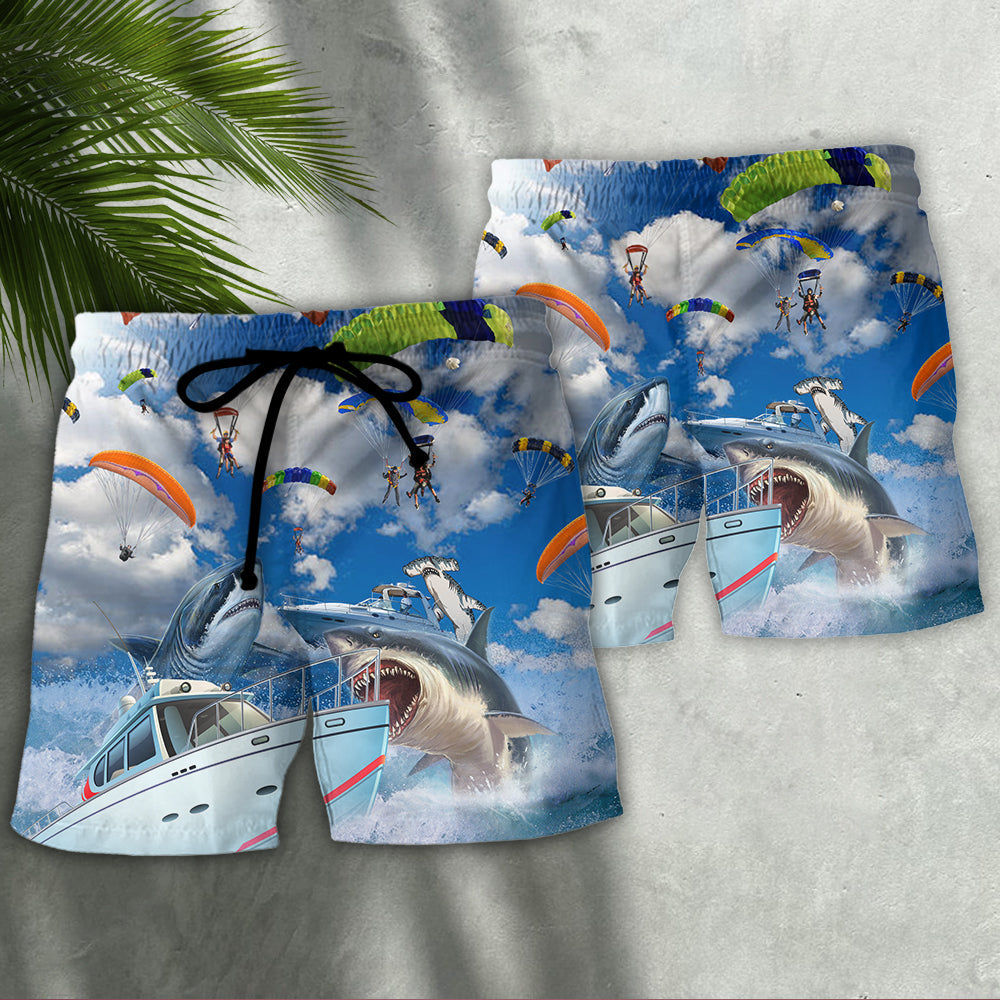 Parasailing Let's Fly Away With Shark - Beach Short Reefox