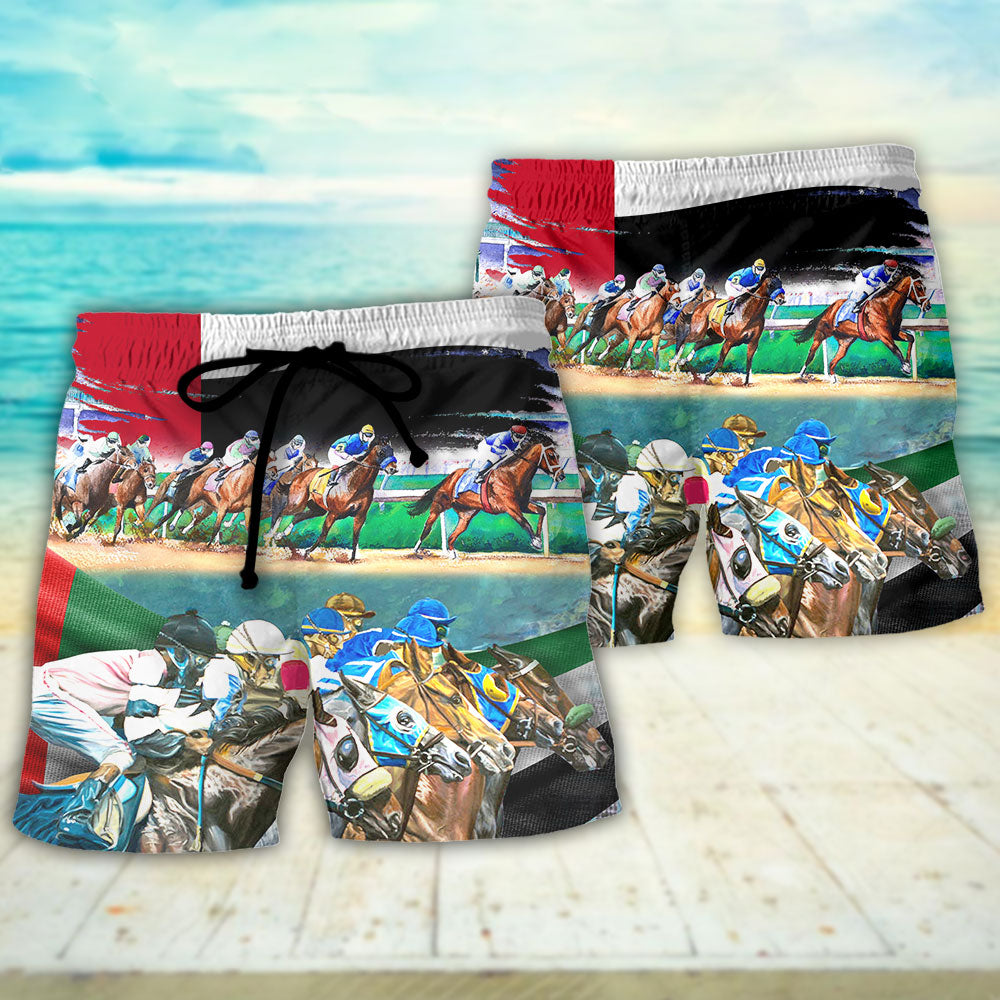 Horse UAE Flag Horse Racing Amazing Seat Lover Art - Beach Short Reefox - Owls Matrix LTD