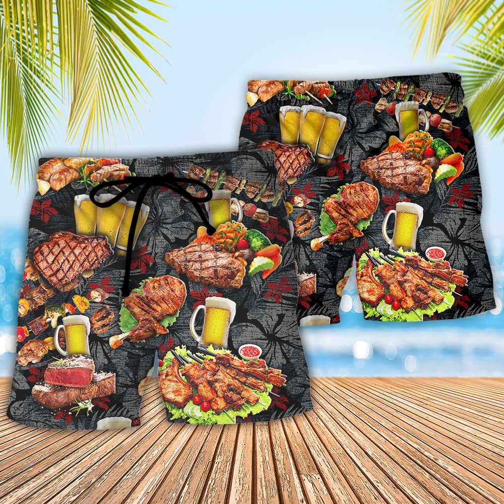 Barbecue Food Meat BBQ Warning BBQ Zone - Beach Short Reefox