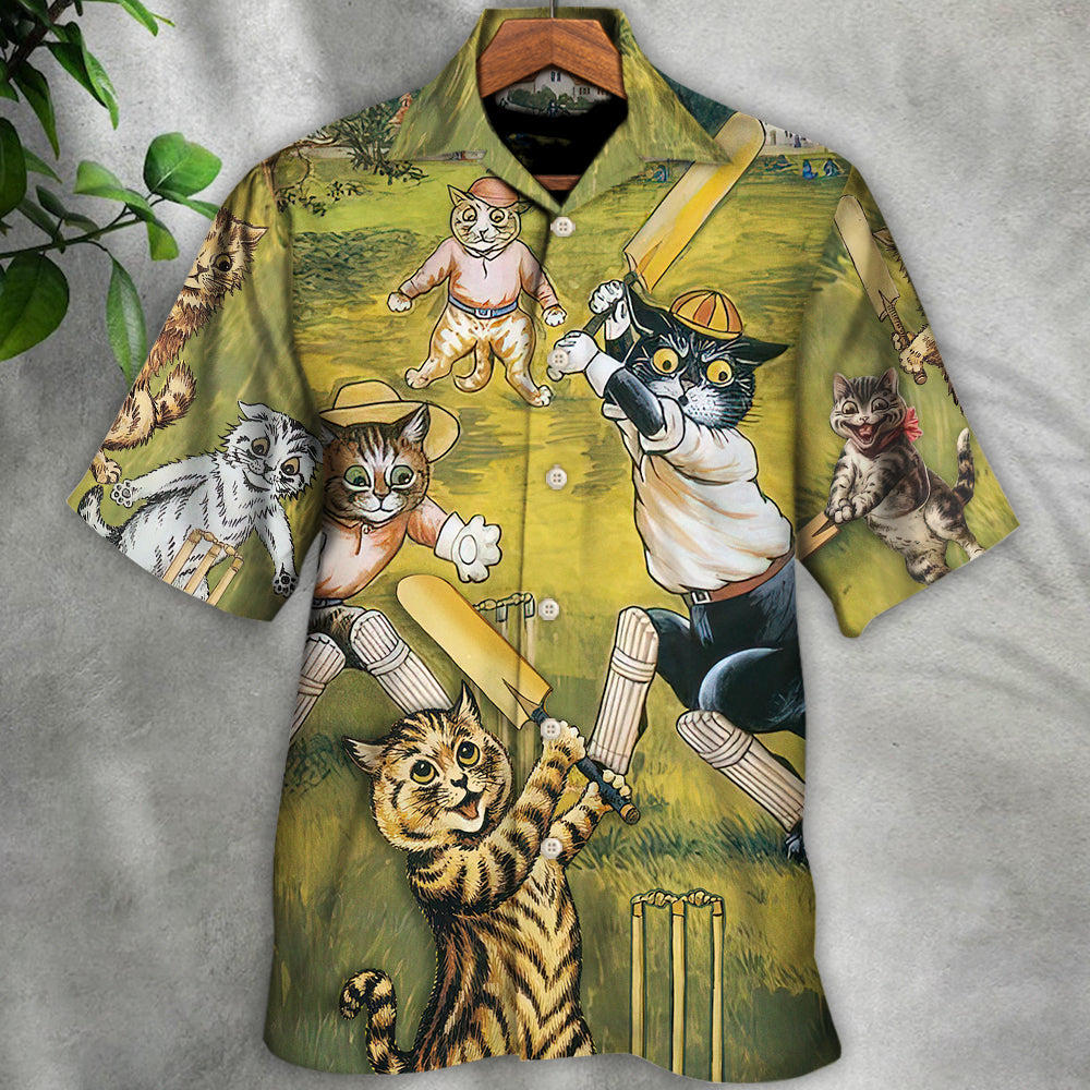 Cat Play Cricket Funny We Love Cricket - Hawaiian Shirt - Reefox