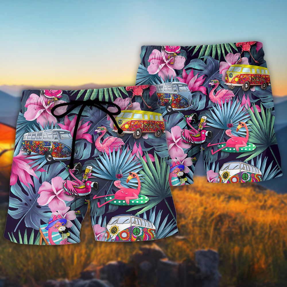 Camping Funny Flamingo Weekend Forecast Camping With A Chance Of Drinking - Beach Short Reefox