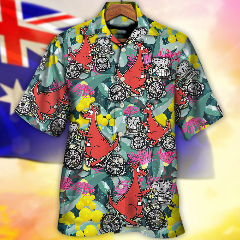 Kangaroo And Koala Ride Cycling Flower Art - Hawaiian Shirt - Reefox