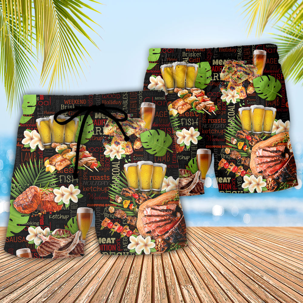 Barbecue Funny BBQ Beer Warning BBQ In Progress BBQ Zone - Beach Short