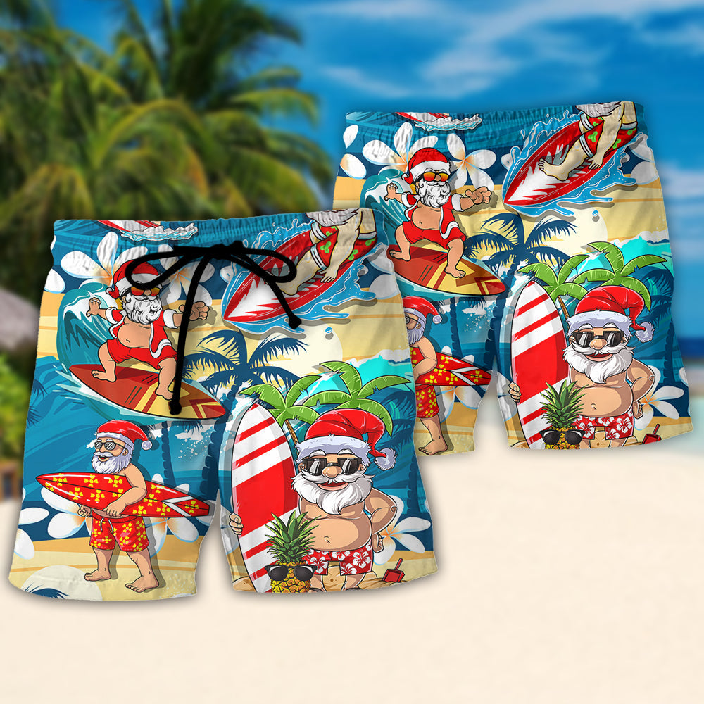 Surfing Funny Santa Mele Kalikimaka Christmas In July Surfing Lovers - Beach Short Reefox