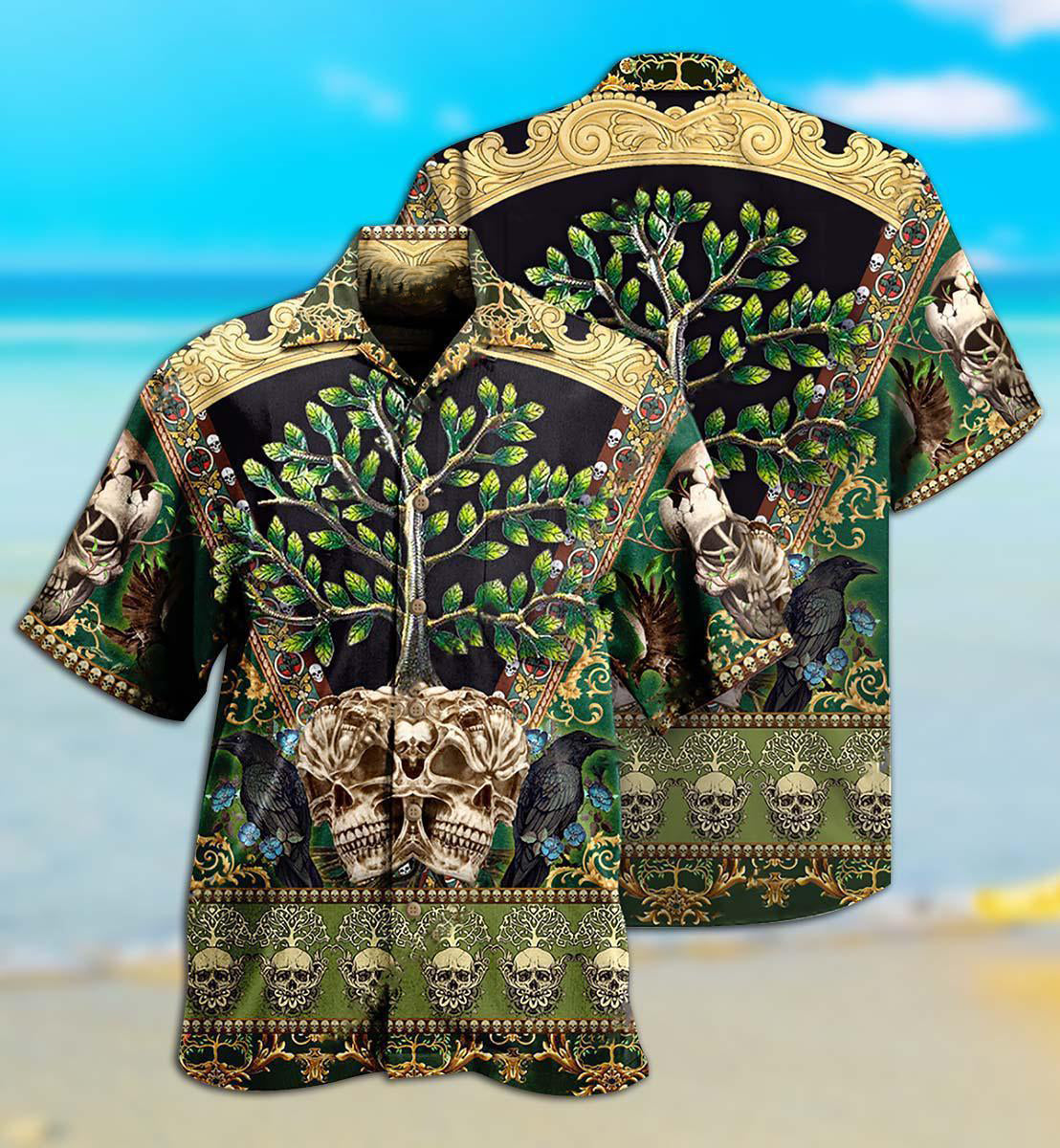 Skull Trees Style Love Green Cool - Hawaiian Shirt - Reefox