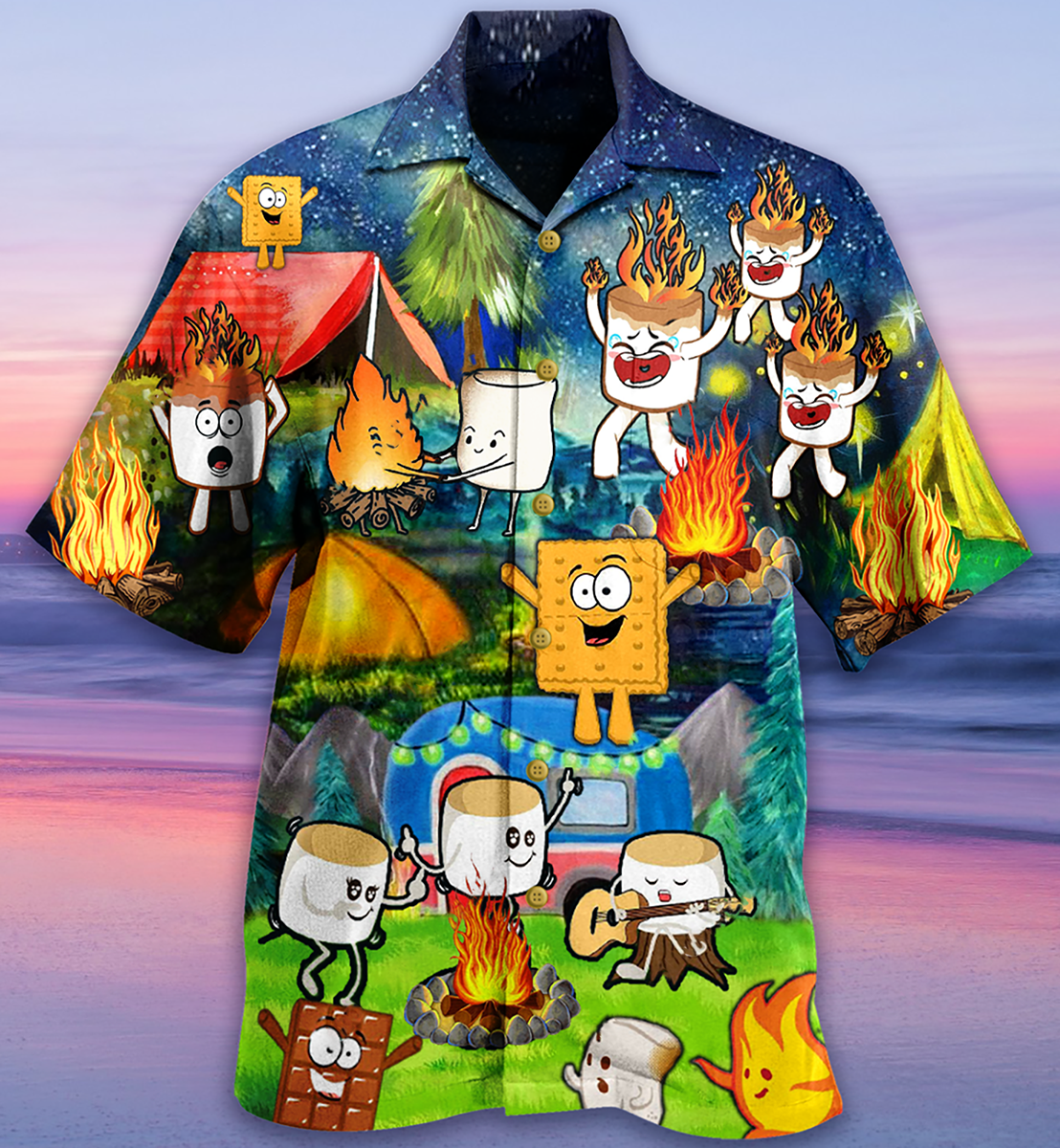 Camping Chocolate Marshmallow Fire - Hawaiian Shirt - Reefox