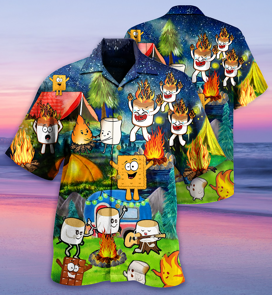 Camping Chocolate Marshmallow Fire - Hawaiian Shirt - Reefox