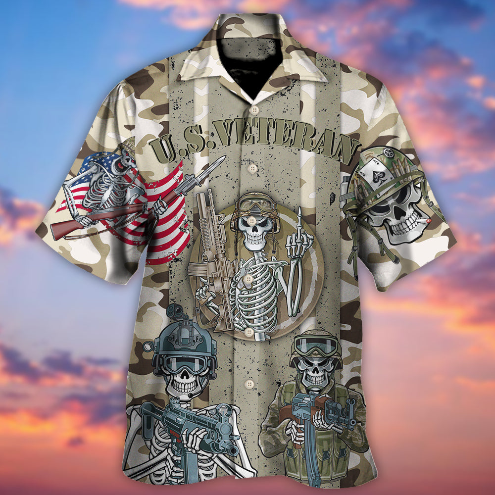 Veteran Us America Flag Skull Style - Hawaiian Shirt - Reefox