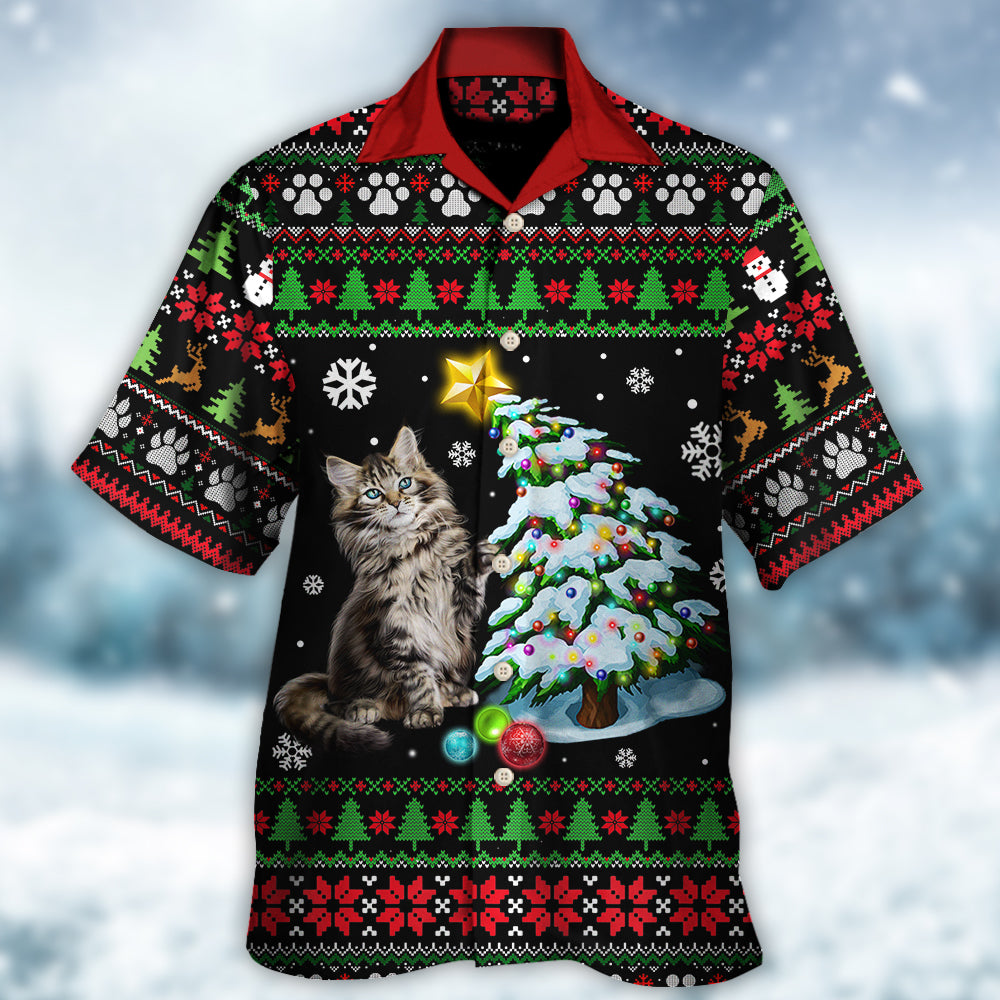 Cat Wreck The Tree Light Funny Ugly Style Christmas - Hawaiian Shirt - Reefox