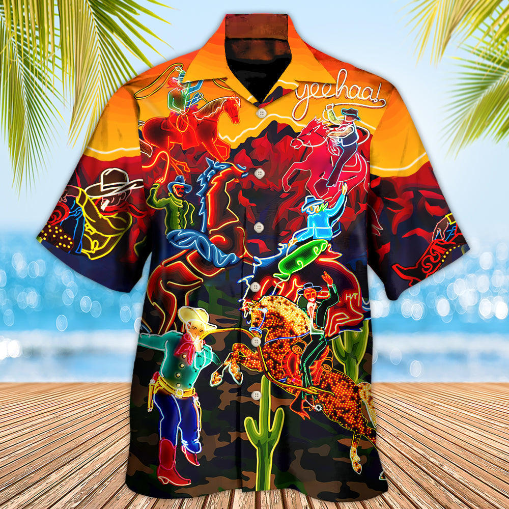 Cowboy Neon Riding Horse Desert - Hawaiian Shirt - Reefox