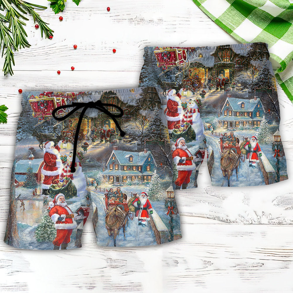 Christmas Wonderful Time Of The Year Santa Claus Coming - Beach Short Reefox - Owls Matrix LTD