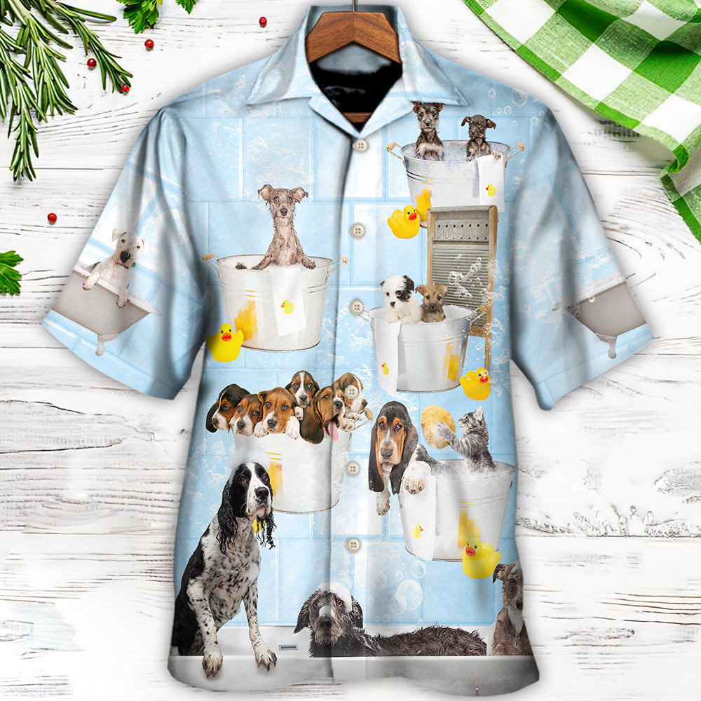 Dog Grooming Shower Happy In Bathroom - Hawaiian Shirt - Reefox