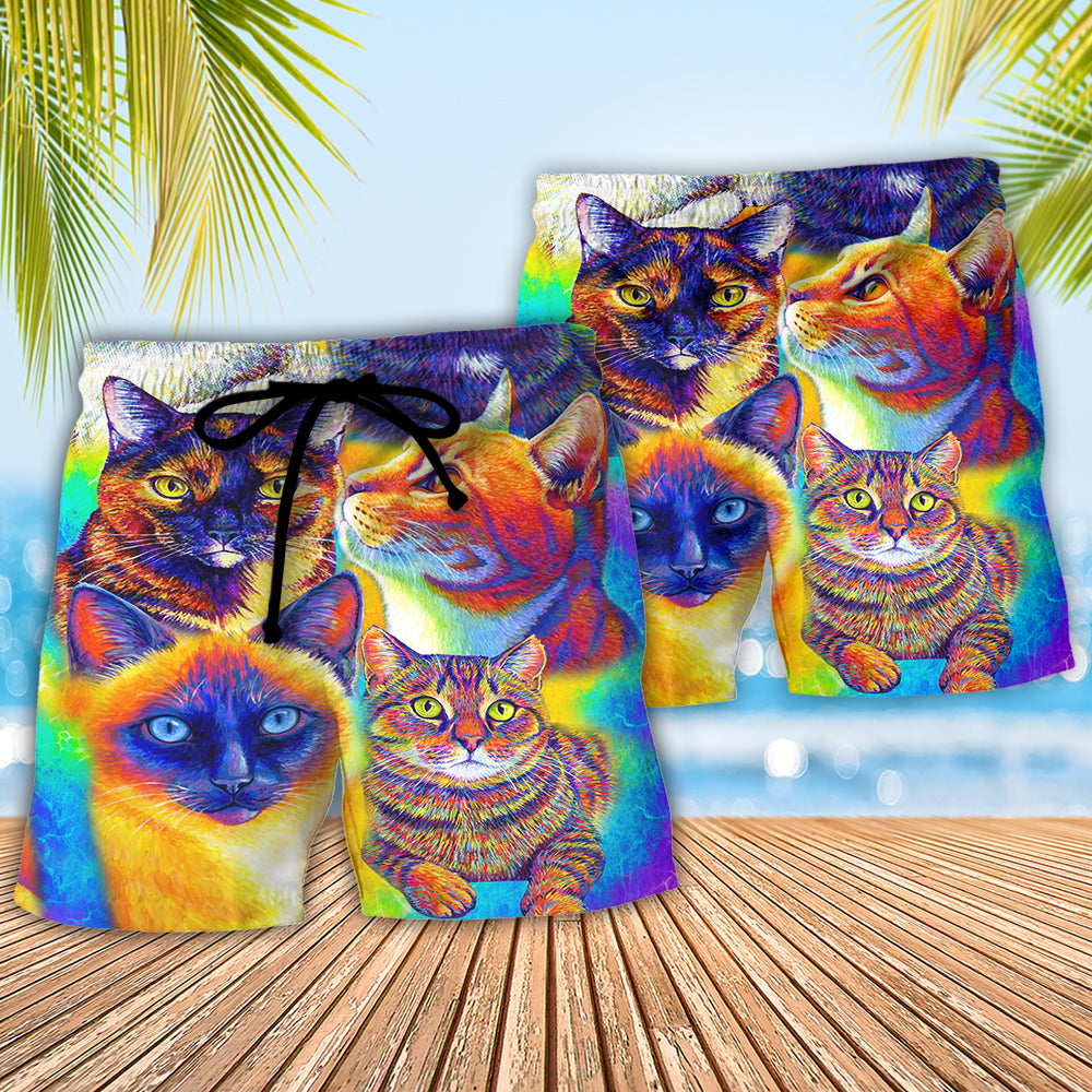 Cat Love Life Colorful Style - Beach Short Reefox - Owls Matrix LTD