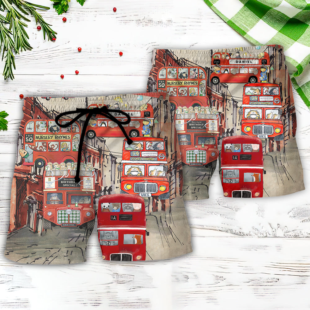 Bus Driver Big Red Party Bus - Beach Short Reefox - Owls Matrix LTD