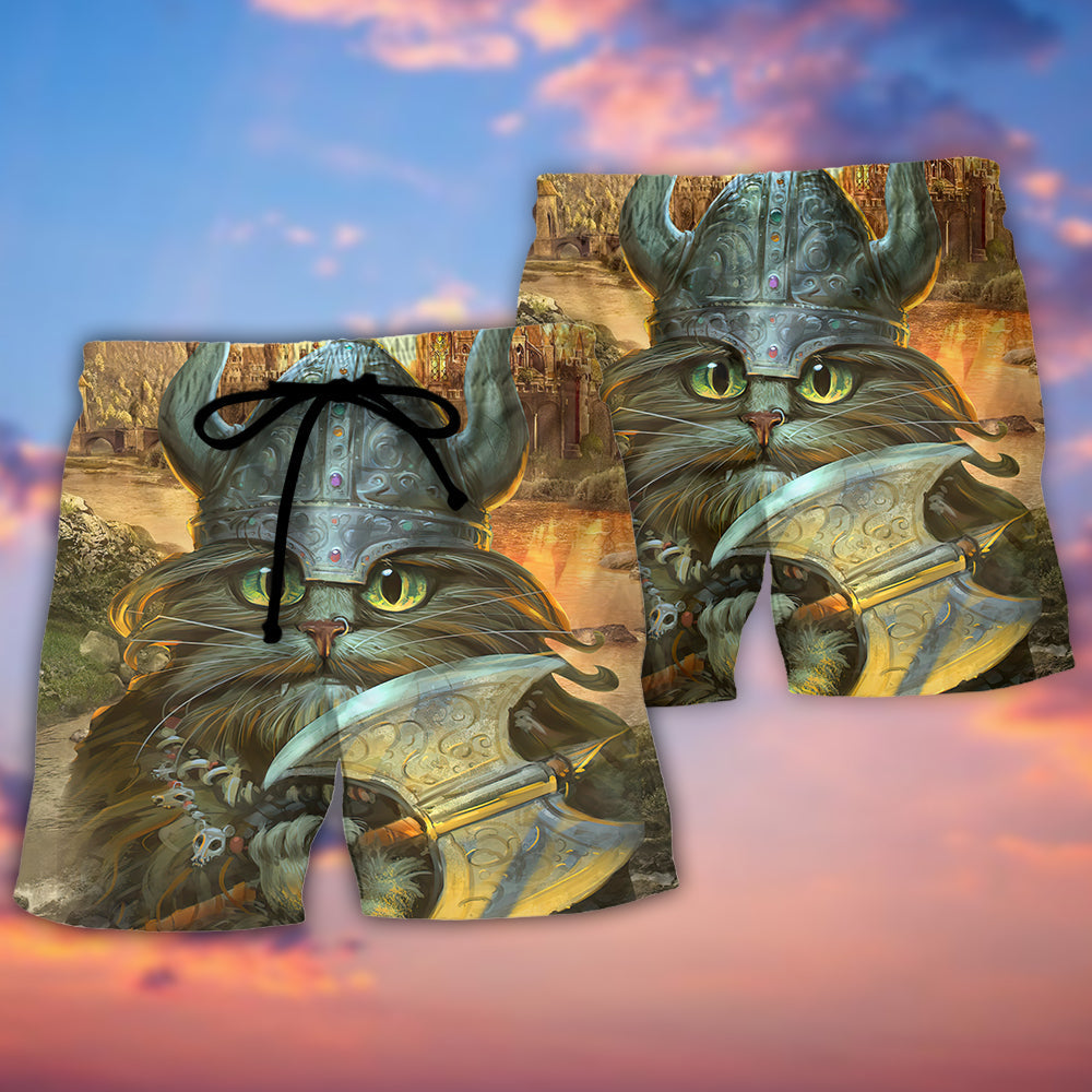 Viking Cat Hagar The Hairy Came To Purr And Pillage - Beach Short Reefox - Owls Matrix LTD