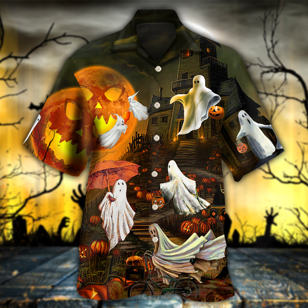 Halloween Ghost Cute With Moon - Hawaiian Shirt - Reefox